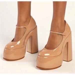 Schutz Womens Zayne Tan Patent Leather‎ Platform Mary Jane Pumps size 8.5 B